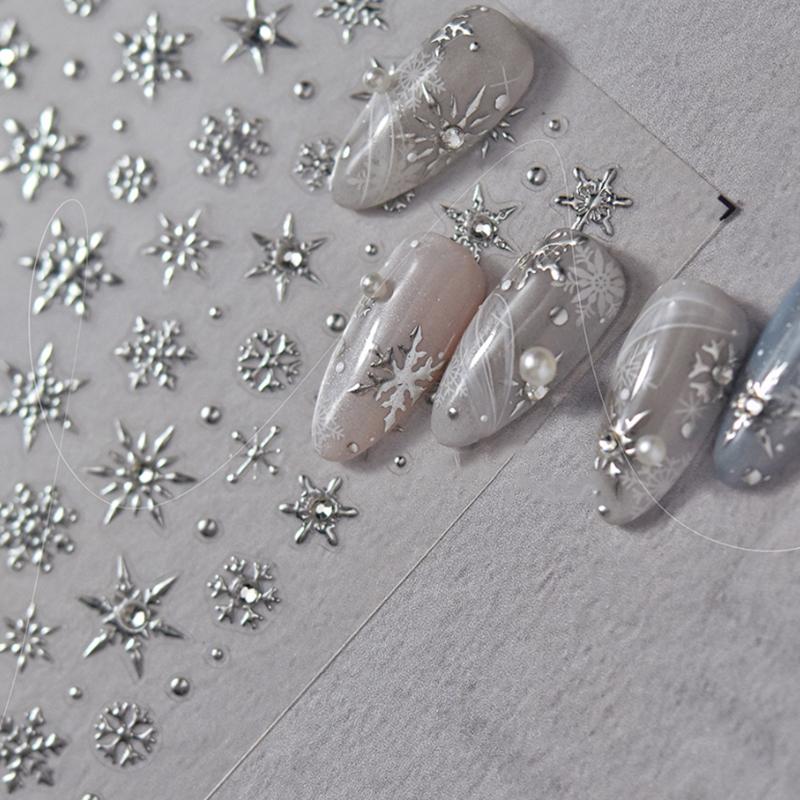 Zimowy płatek śniegu świąteczna naklejka na paznokcie 5D błyszcząca wytłaczana reliefowa samoprzylepna ozdoba do paznokci naklejka do dekoracji paznokci