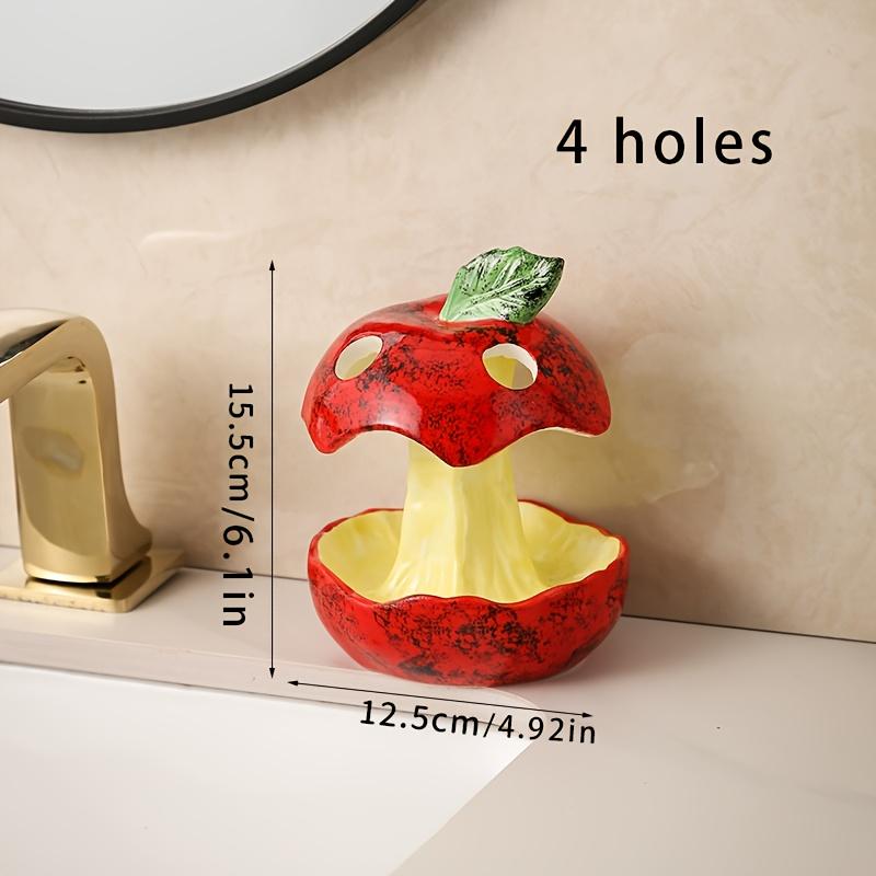 

1 шт. забавная керамическая полка для зубной пасты и зубных щеток в форме яблока, многоразовая полка, подходит для туалетного столика в ванной комнате, на выбор два стиля и два цвета 4 Holes красный
