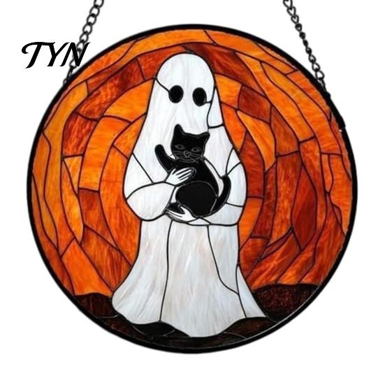 Seasonal Decorative Disc Retro Halloween Pendant, Ghost/Bat/Spider Web/Pumpkin Head Print, Door Handle Welcome Sign Vintage Acrylic Hanging