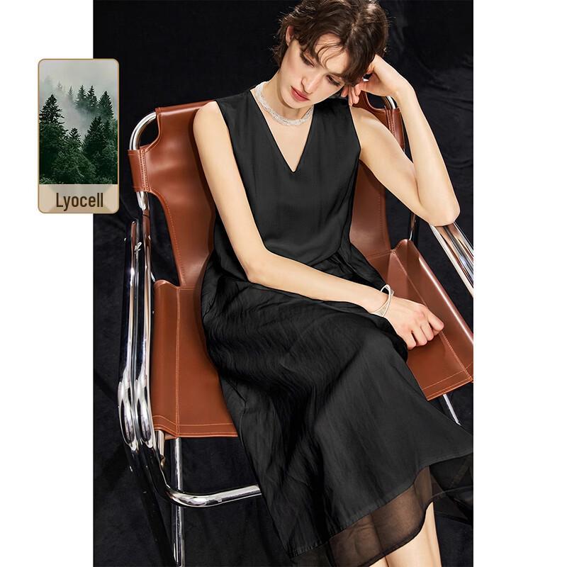 Elegant Tencel Blend V-Neck Sleeveless Maxi Dress