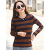 Women'S Summer Purple Striped Cotton T-Shirt O-Neck Long Sleeve Loose Fit Casual Fashion Top Anti-Pilling Feature Digital