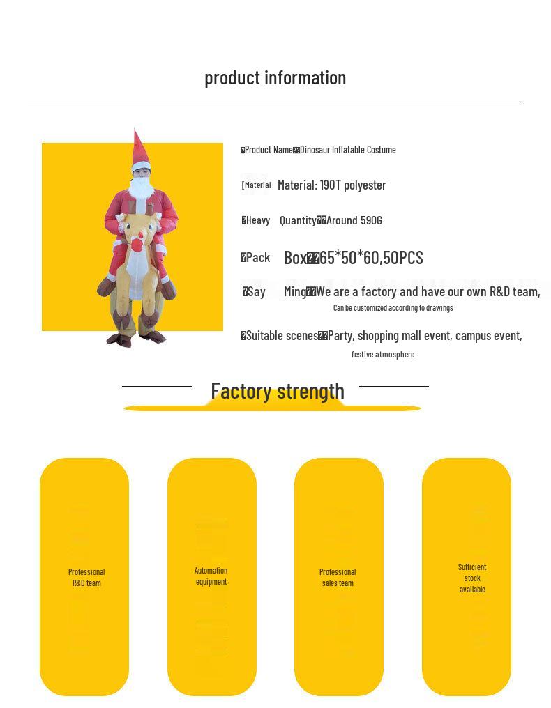 Christmas Halloween Santa Reindeer Inflatable Costume for Outdoor Party or Performance