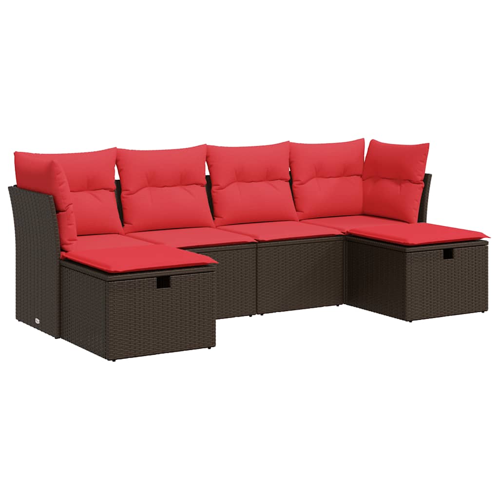 6 Piece Garden Sofa Set with Cushions Brown Poly Rattan
