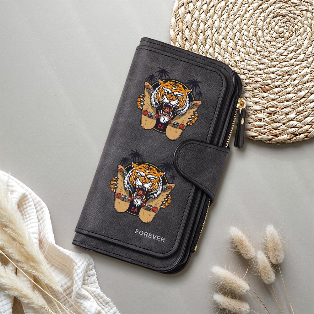 Tiger Printed Fashion Long Wallet Large Capacity Casual PU Purse for Daily Use