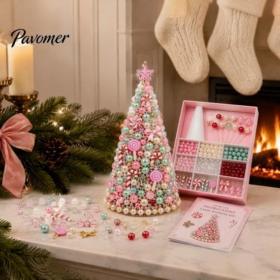 Handmade Gift for Craft Lovers DIY Beaded Tree Kit Adults, Christmas Bead Kit, Ornament Crafting Set 3D Holiday Tabletop Mantel Decoration Festive