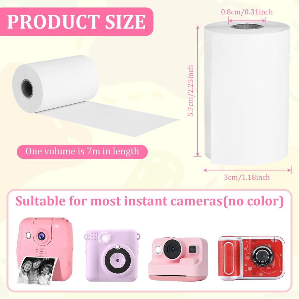 Thermal Paper Rolls 20 Pack for Kids Instant Camera 22.5x11.8cm Blank Photo Printer Paper with HD Print Compatible with Children Print Camera Crea