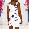 Women Plus Size Red Blue White Star Printed Sleeveless Ring Strap Scoop Neck Loose Romper With Pockets