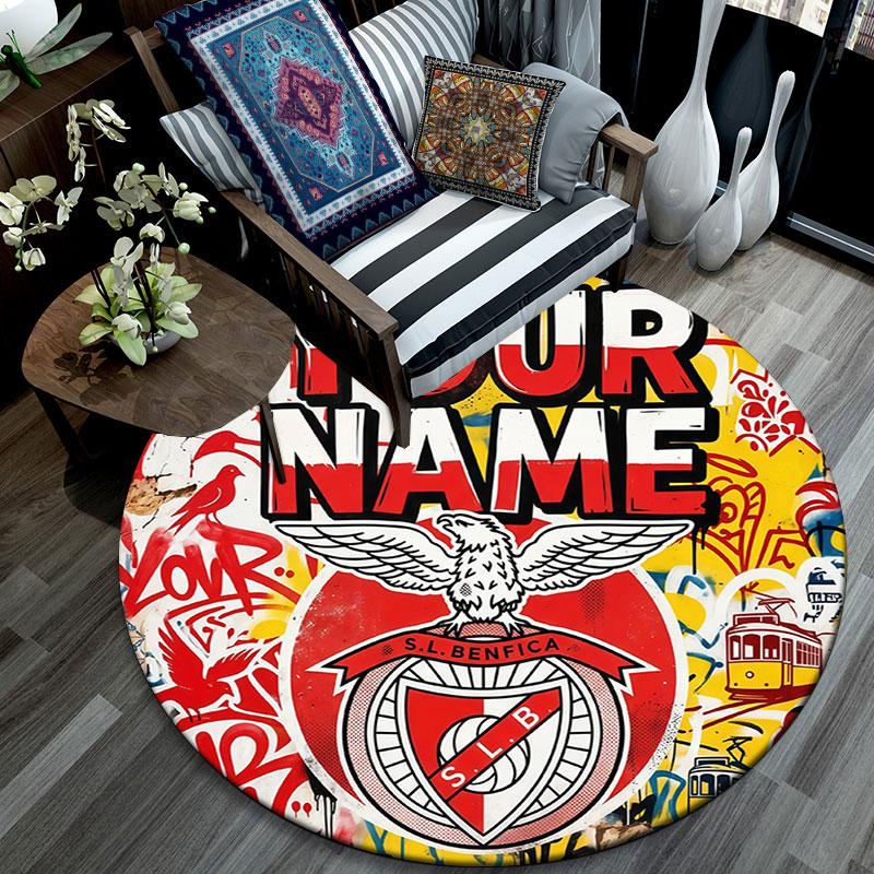 Custom Name,S.L. Benfica Pattern Round rug,Carpet Rug for Living Room Bedroom Playroom ,Non-slip Floor Mat,Holiday Gifts and Birthday Gifts.