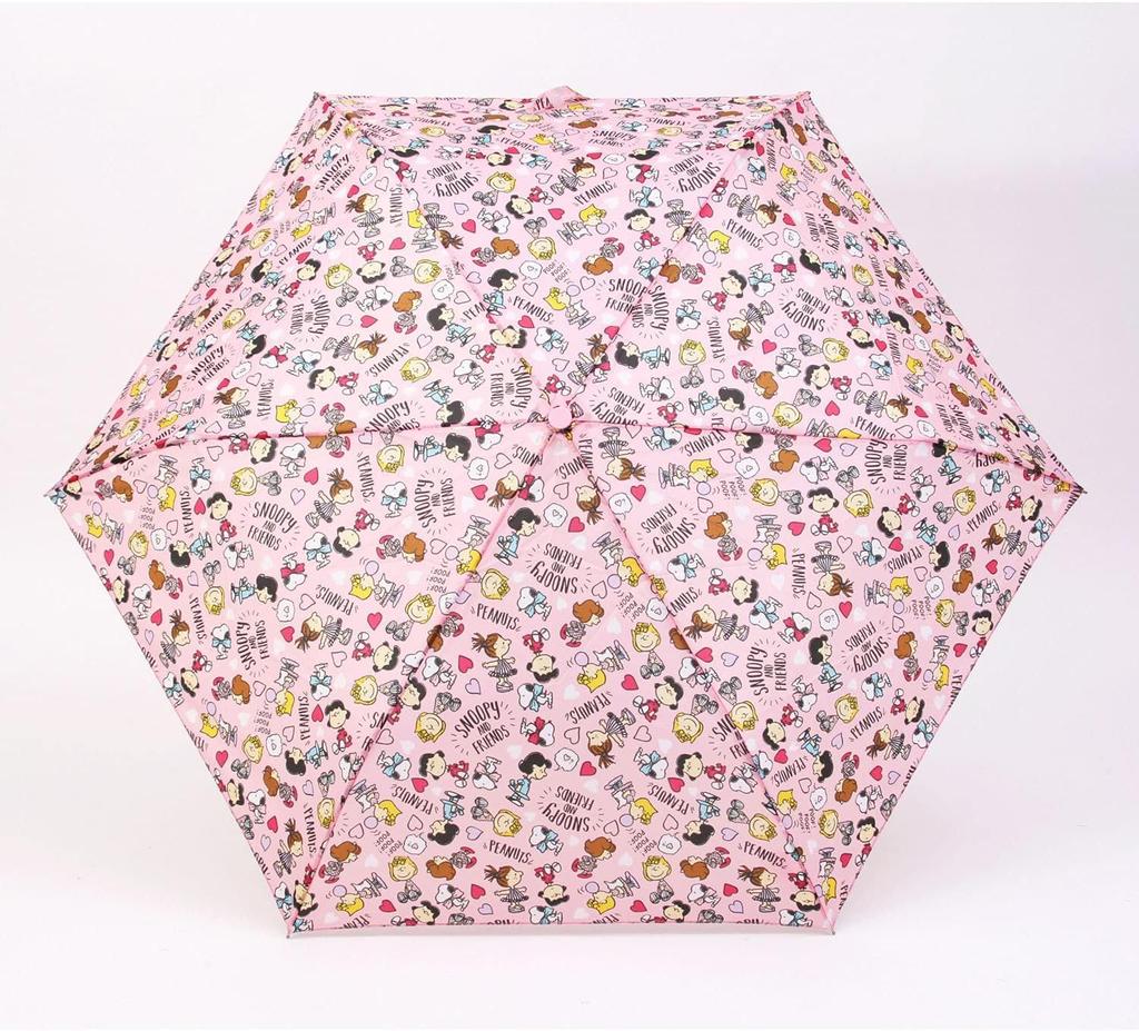 Basic Standard Folding Umbrella with 50cm Safety Cute Snoopy Character Pink Case, Mini, Lock, Design,