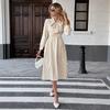 Herbst Neu Elegant Retro Stil Schleifkragen Langärmlig Taillenbetonend Gepunktetes Kleid