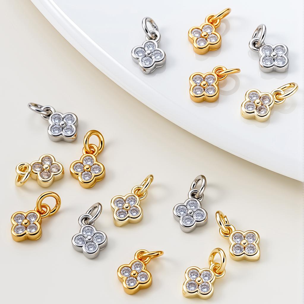 5Pcs/Pack 6mm 14/18K Gold Color Plated Flower Pendants with Zircon for DIY Bracelet Necklace Jewelry Making Accessories