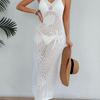Beach-style Summer Dress, Long Dress with Straps, Slit At The Hem, Sexy One-piece Dress, Lace and Bow Decoration, Halter Dress for Women