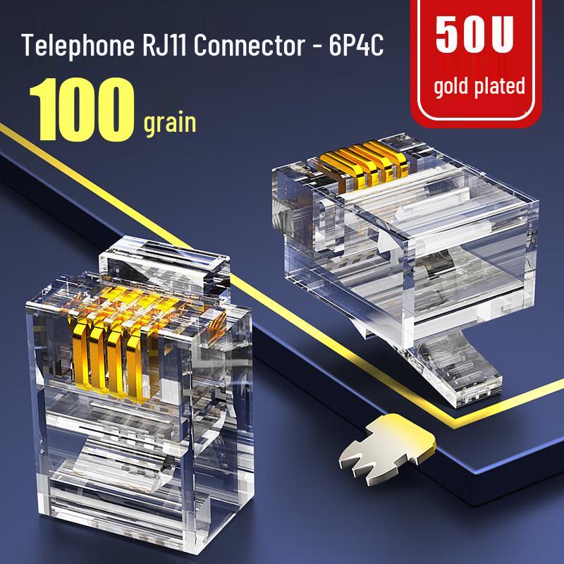 Hengdesheng 6P4C RJ11 Telephone Crystal Connector - 100 Pack