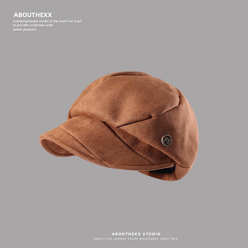 New Retro Pleated Hat Women's Autumn and Winter Beret Big Head Circumference Showing Face Small Newsboy Hat Octagonal Painter Hat