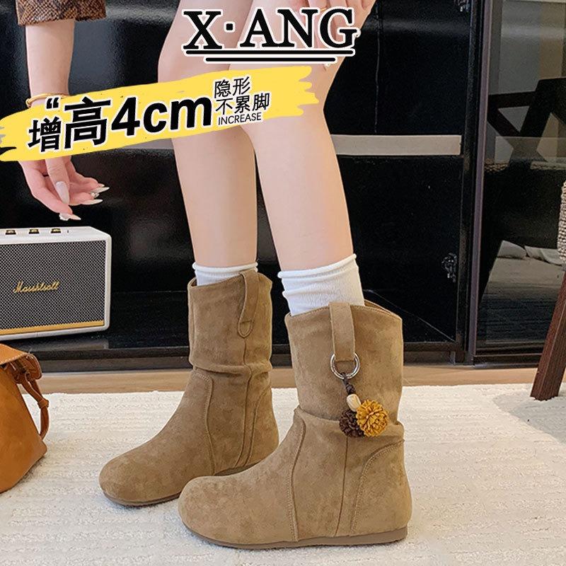

Small inner height increase Martin boots women s leather short boots pleated pile boots medium boots knight boots children 40