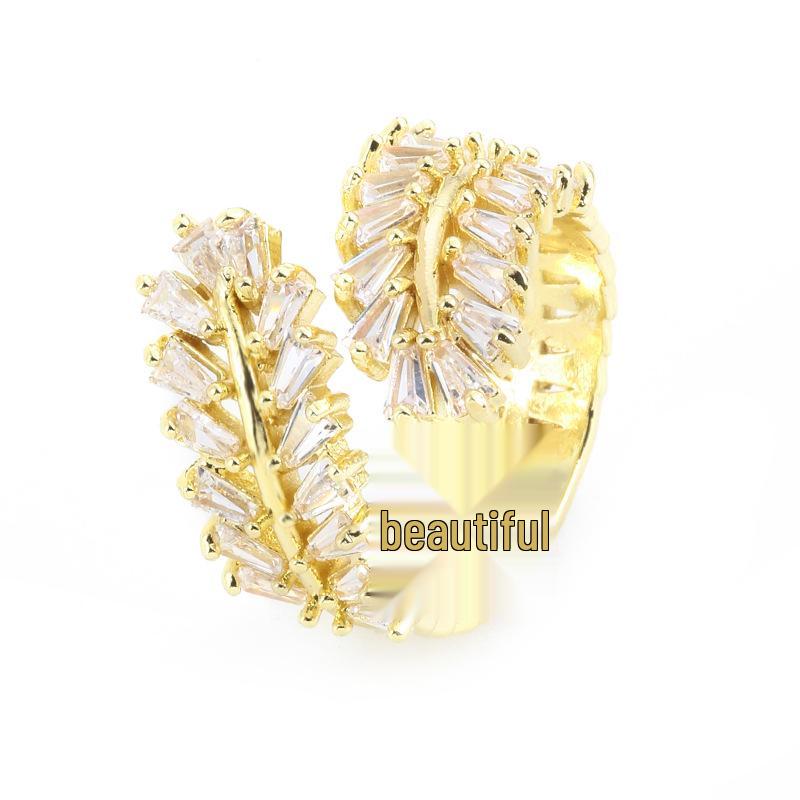 Exquisite Open Design Olive Branch Leaf Pinky Ring with Full Zircon, Versatile Everyday Jewelry