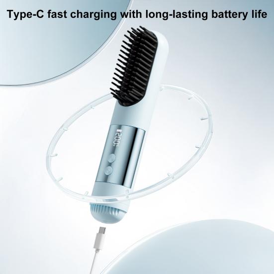 Cordless Hair Straightener Brush 3 Temperature LCD Display Hair Straightening Comb Cold Air Mode Rechargeable Fast Heating Electric Hot Brush