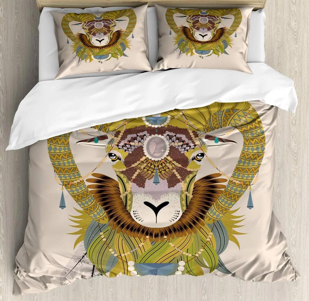 Horror House Duvet Cover Set Art Pentagram Goat Skull Devil Dream Hooded Exorcist Image Decorative Bedding SetKing Size Blue