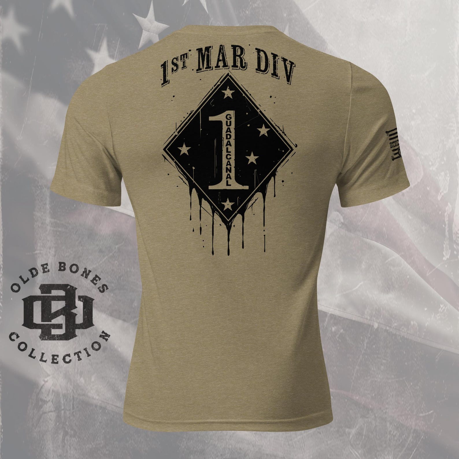 1st Marine Division Tri-Blend Olive Military T-Shirt M