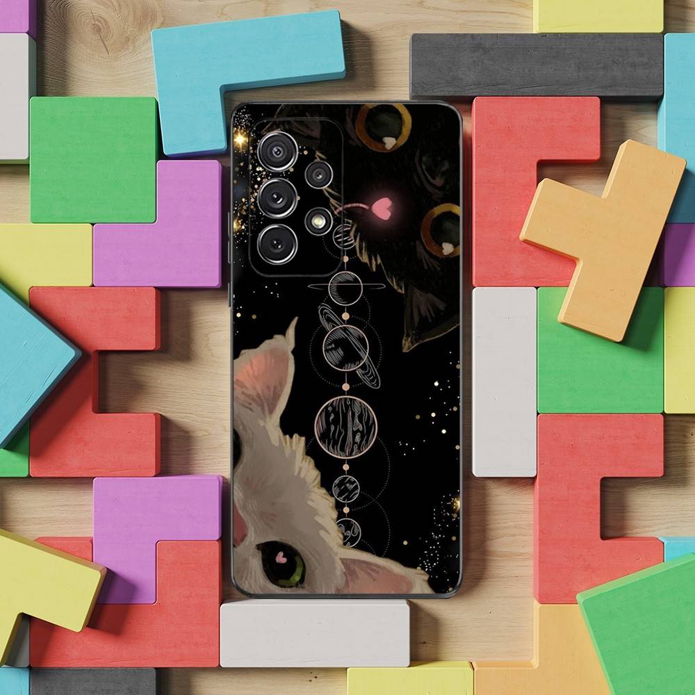 Abstract Cute Kitten Phone Case For Samsung S9,S10,S20,S10,S21,S25,S24,S23,Ultra,FE,Plus,Lite,Soft Silicone Black Cover