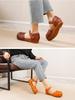 Johnature Women's Sandals Retro Versatile Round Toe Genuine Leather Woven Comfortable Flat Shoes