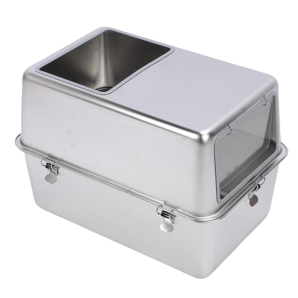 Enclosed Metal Cat Litter Box with Lid Scoop Large Capacity Prevent Splashing Top Entry Stainless Steel Cat Toilet For