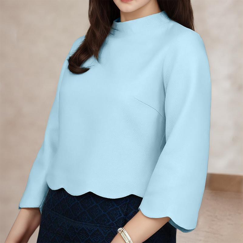 

ZANZEA Женская повседневная блузка с воротником-стойкой, однотонная, с рукавами 3/4 4XL синий