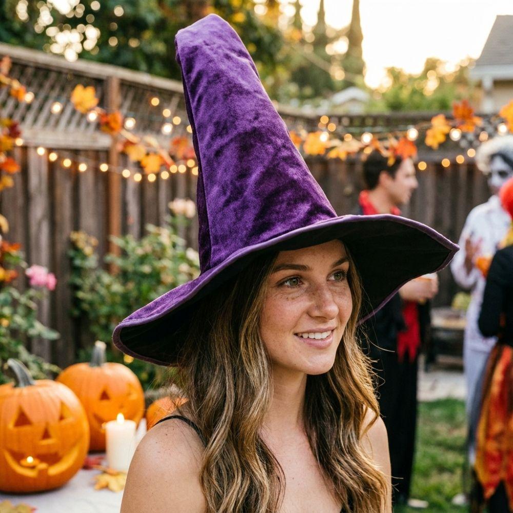 Velvet Halloween Witch Hat Large Witch Costume Hat Comfortable Plush Wizard Hat Role-Playing