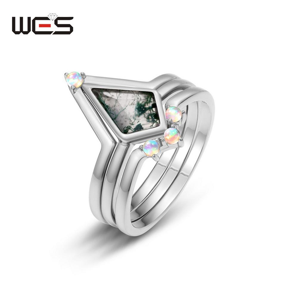 WES   CopperKite Cut Natural Moss Agate Gold Ring Sets For Woman Wedding Bridal Set Valentine Gift Jewelry