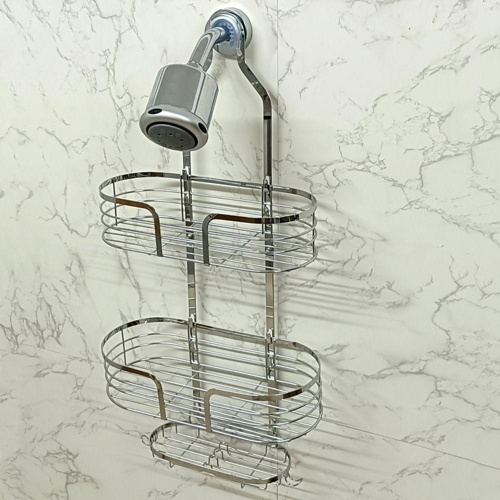 Hooks Hanging Shower Basket Anti-Swing Soap Holder Durable Over Shower Head Organizer Dorm