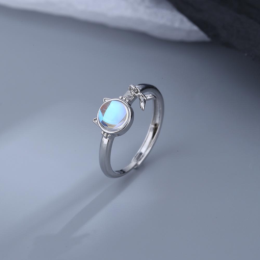God Meowning Iridescent Månestein Kattunge Fiskehale Ring - Søt Bestie Qixi-gave