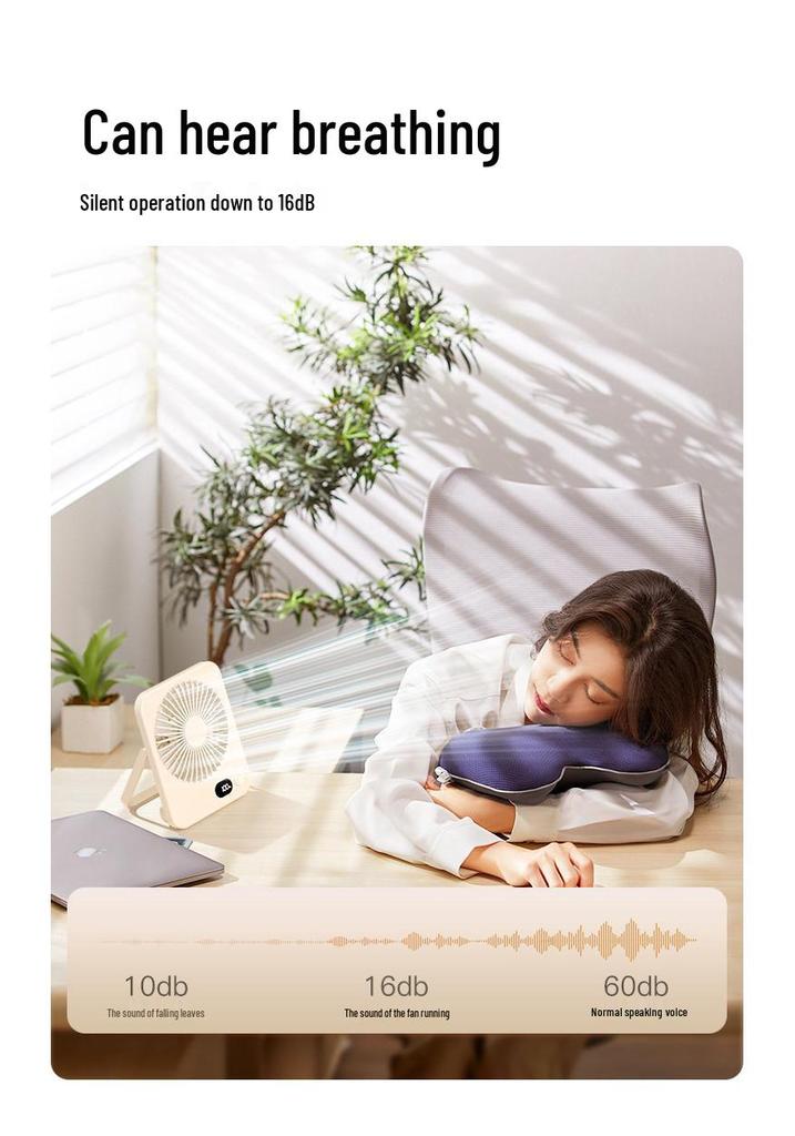 Ultra Quiet USB Rechargeable Mini Desk Fan for Office, Dorm, or Bedroom