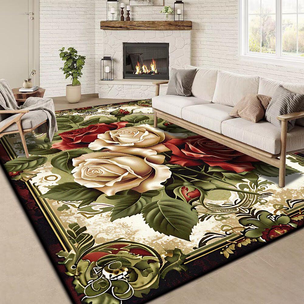 Retro Floral Großer Teppich 200x300 cm Europäischer Luxus Dekorations Teppich für Wohnzimmer Rutschfest Schlafzimmer Ankleidezimmer Waschbare Weiche Matte