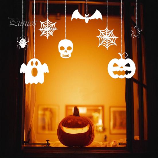 Outdoor Halloween Sticker Static Window Clings, Removable Ghost Pumpkin Bat Spider Web Stickers, No Residue Decal Self-Adhesive Glass Decor,