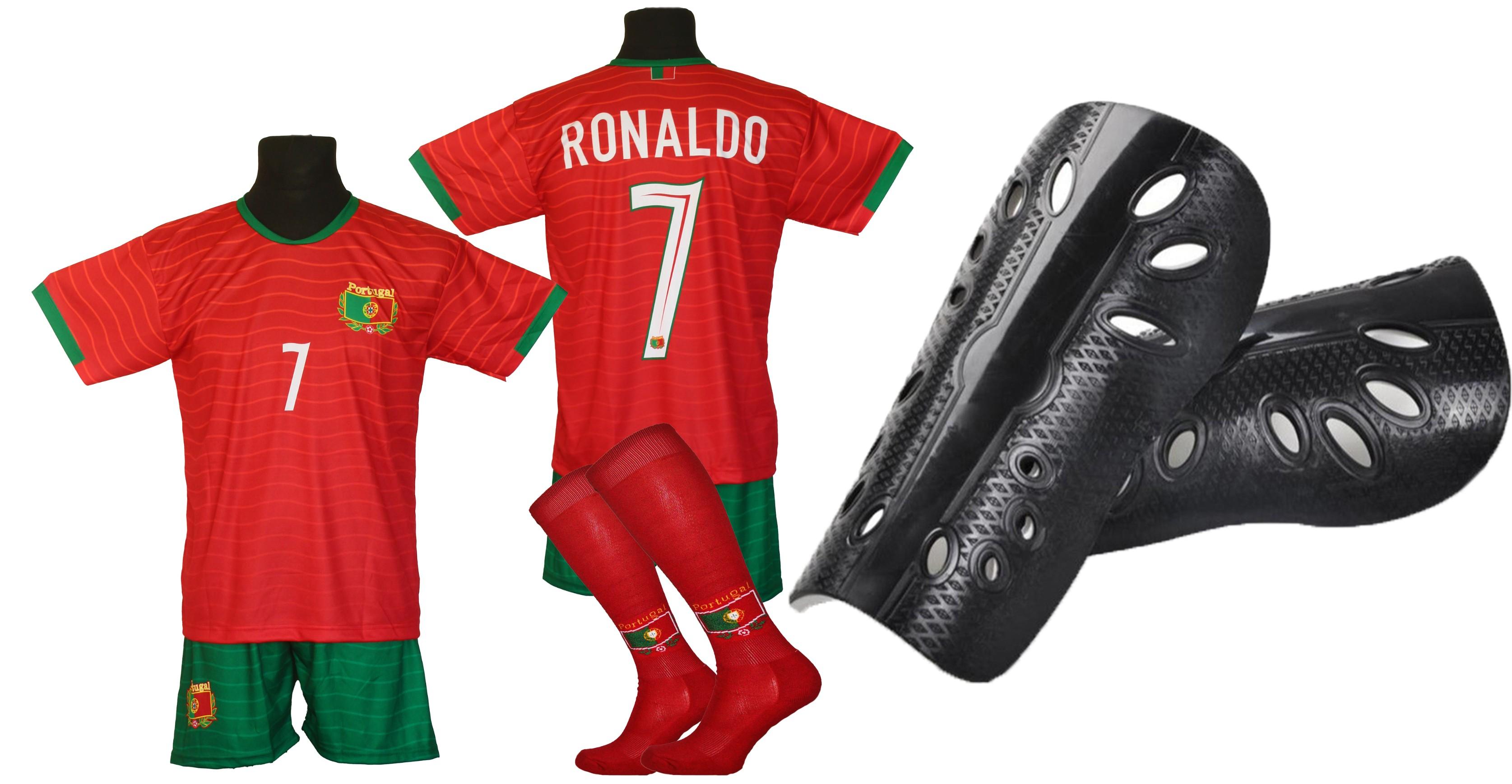 RONALDO PORTUGAL Kinder-Fußballtrikot - 134 + Schienbeinschoner