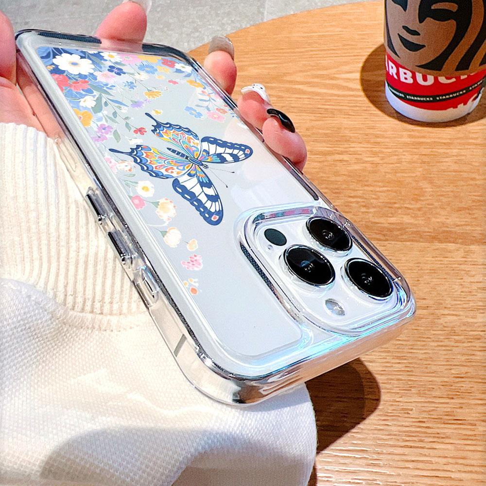 Colorful Butterfly with Floral Border Phone Case for IPhone 17 15 16 14 13 12 11 Pro Max  Plus 12 13 Mini TPU Protect Cover