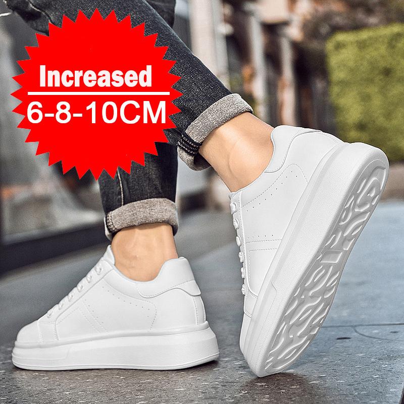 Hoge Kwaliteit Leren Schoenen voor Mannen met Hoogteverhoging 6cm/8cm/10cm Optioneel Onzichtbare Hoogteverhogende Mode Witte Sportschoenen