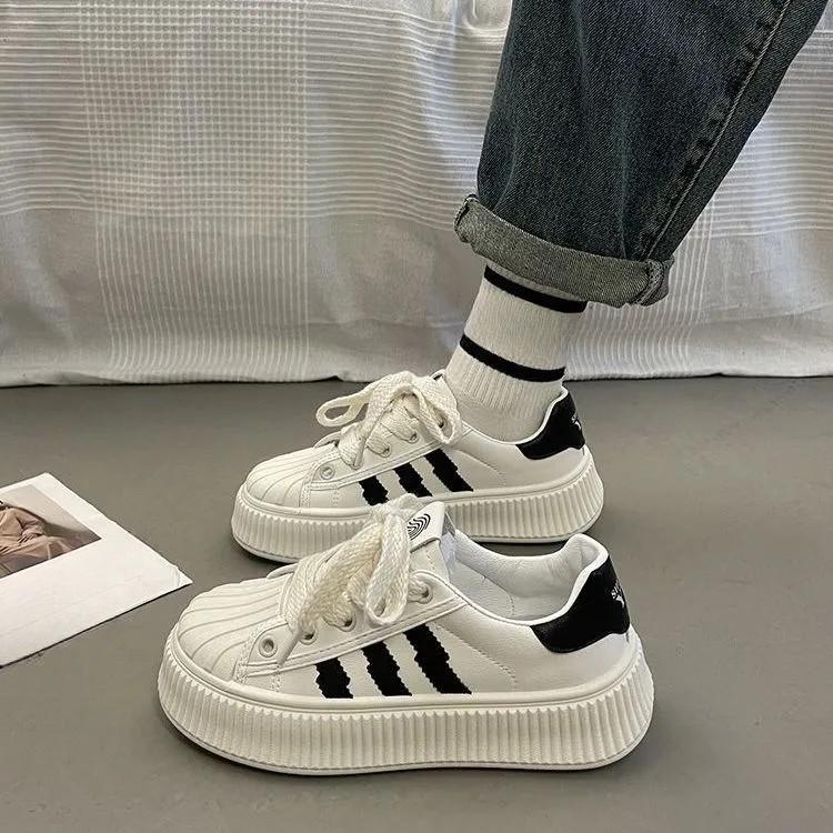 Striped Little White Shoes Children's Spring and Autumn New Ins Trendy Thick-soled Versatile Breathable Casual Board Shoes