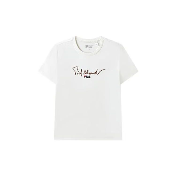 FILA Logo Print Loose Fit Round Neck Short Sleeve T-Shirt Women tops White F51W328102F-WT