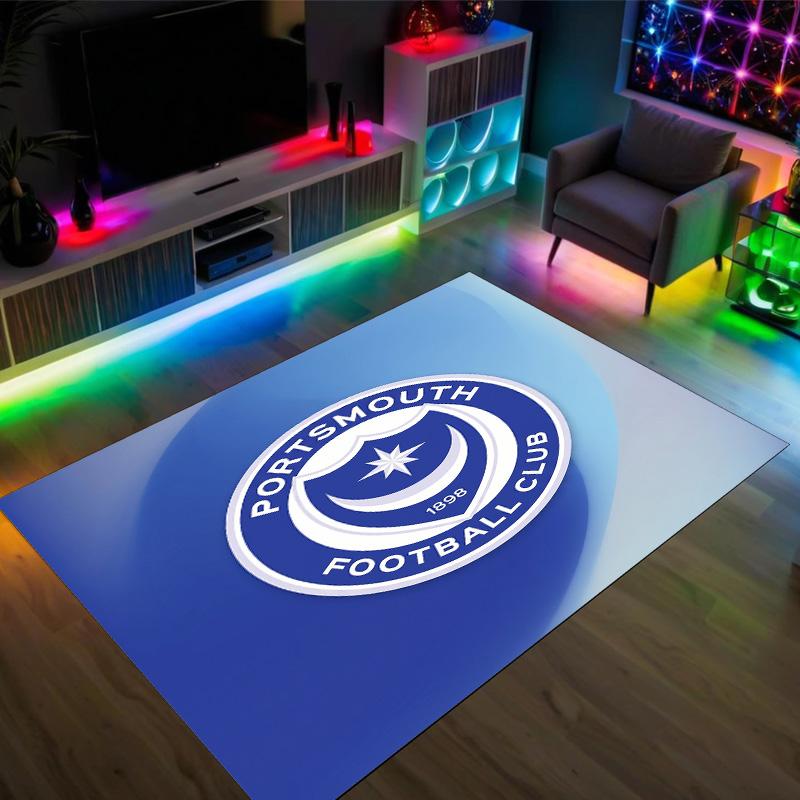 Portsmouth FC Design Kristall-Samt-Teppich Gemütlich Nicht?Rutschfester Teppich mit Aufdruck für Schlafzimmer Wohnzimmer Eingang