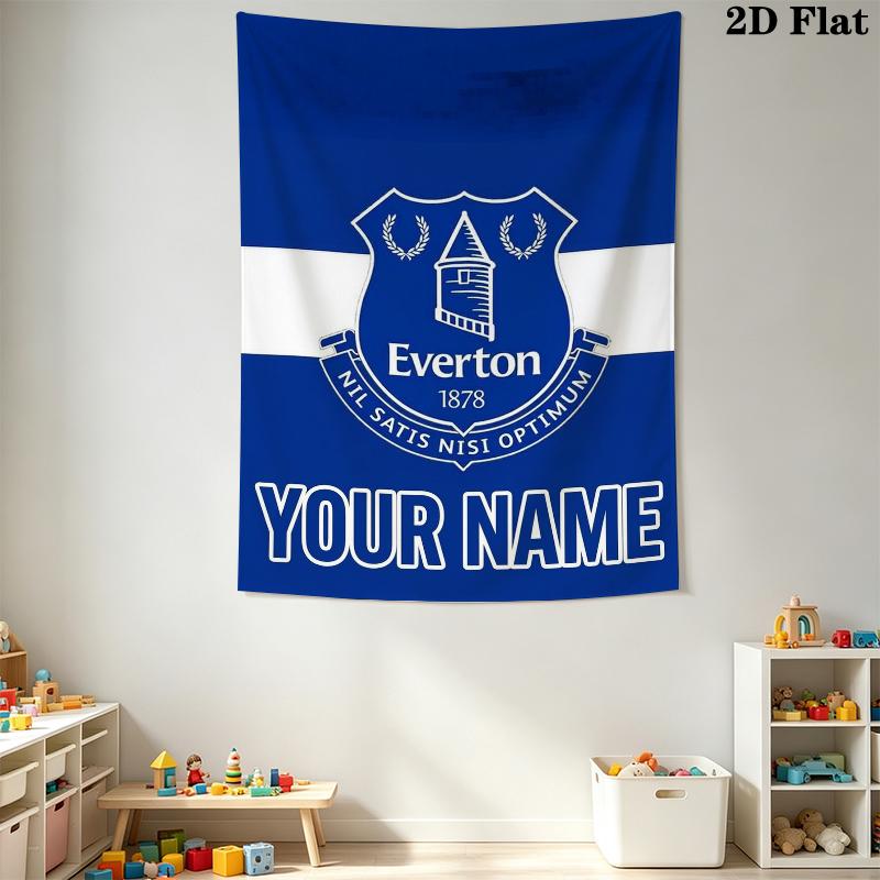 Custom Name Everton FC Wall Tapestry Aesthetic Wall Hanging Printed Fabric Blanket Decorative Tapestries for Bedroom Living Room Home Decor