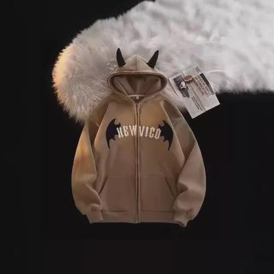 Cardigan Unissex Retro com Capuz de Chifres de Diabo: Jaqueta Elegante de Corte Solto para Todos