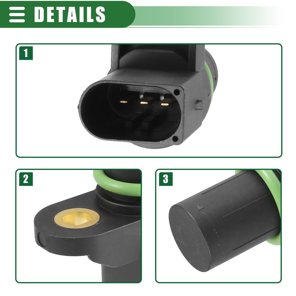 Motoforti Engine Camshaft Position Sensor for BMW 325Ci Base 2.5L 2001-2006, ABS Metal, Black, Part Number 12147518628