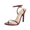 Women's Ankle Strap Pointed Toe Stiletto Sandals  Fashion Sexy Open Toe Burgundy Party Wedding High Heels Plus Size 43