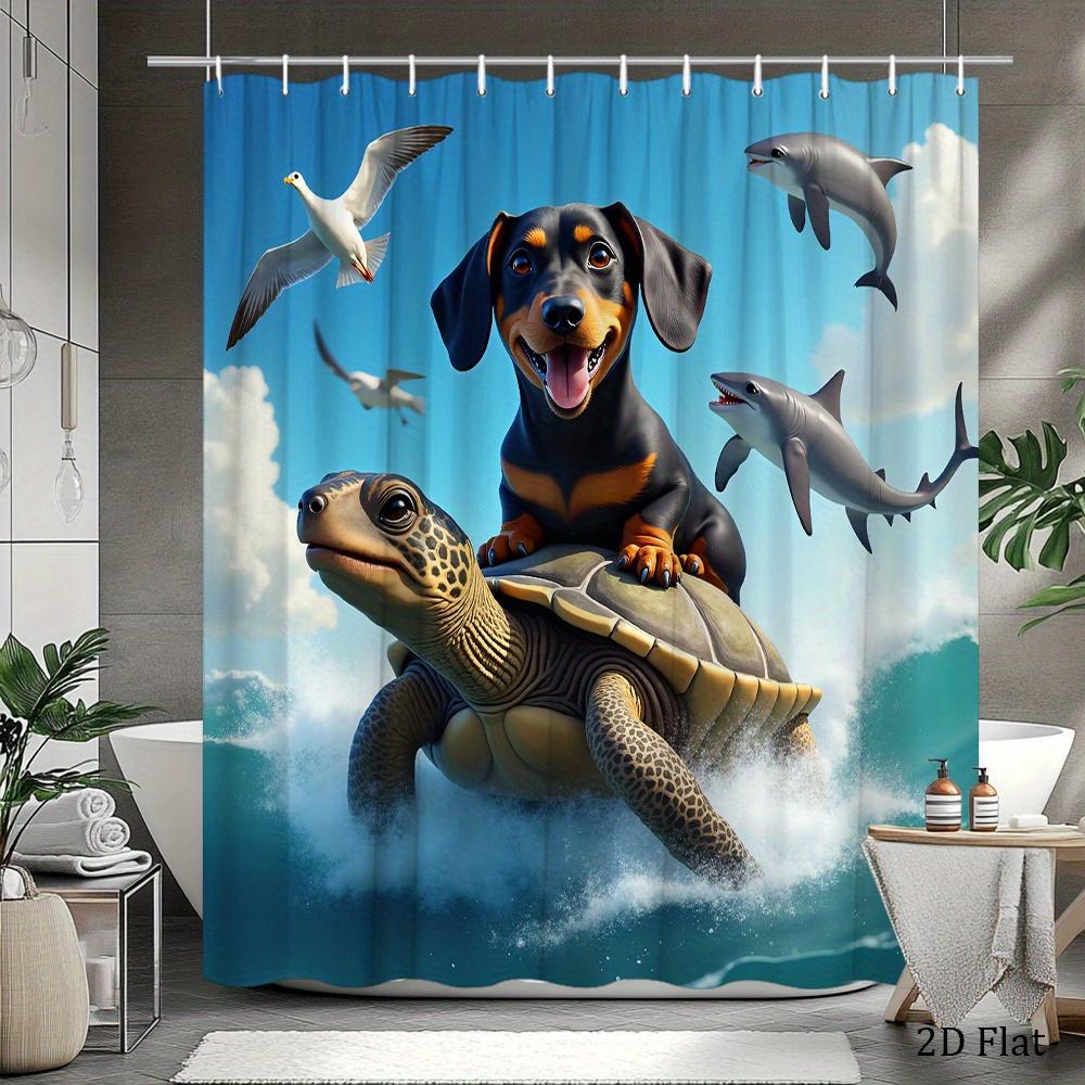 Tropical Ocean Animal Waterproof Shower Curtain Cute Dog Turtle Dolphin Shark Bathroom Decor