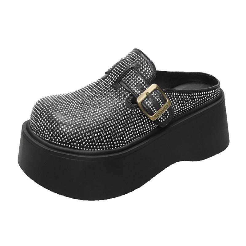 7,5 cm Denim Platform Wedge Dames Slippers Vetersluiting Chunky Sneaker Casual Comfortabel Hoge Merk Ademend Lente Zomer Bao Toe Schoenen