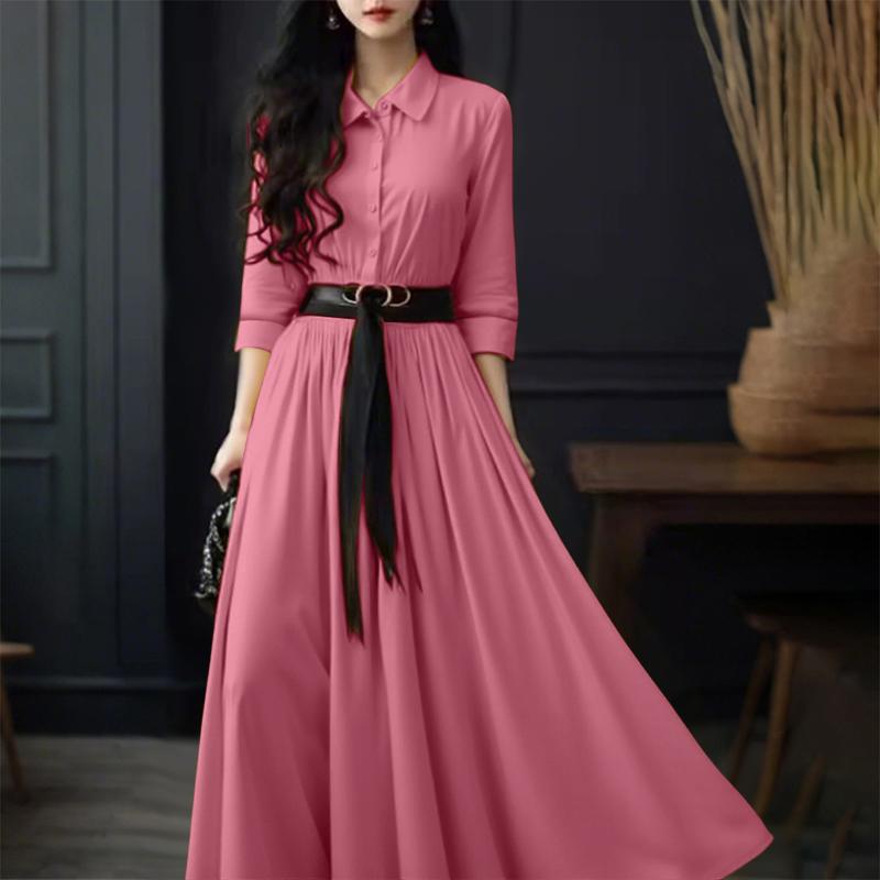 

ZANZEA Женское повседневное платье с отложным воротником и длинными рукавами 2XL розовый