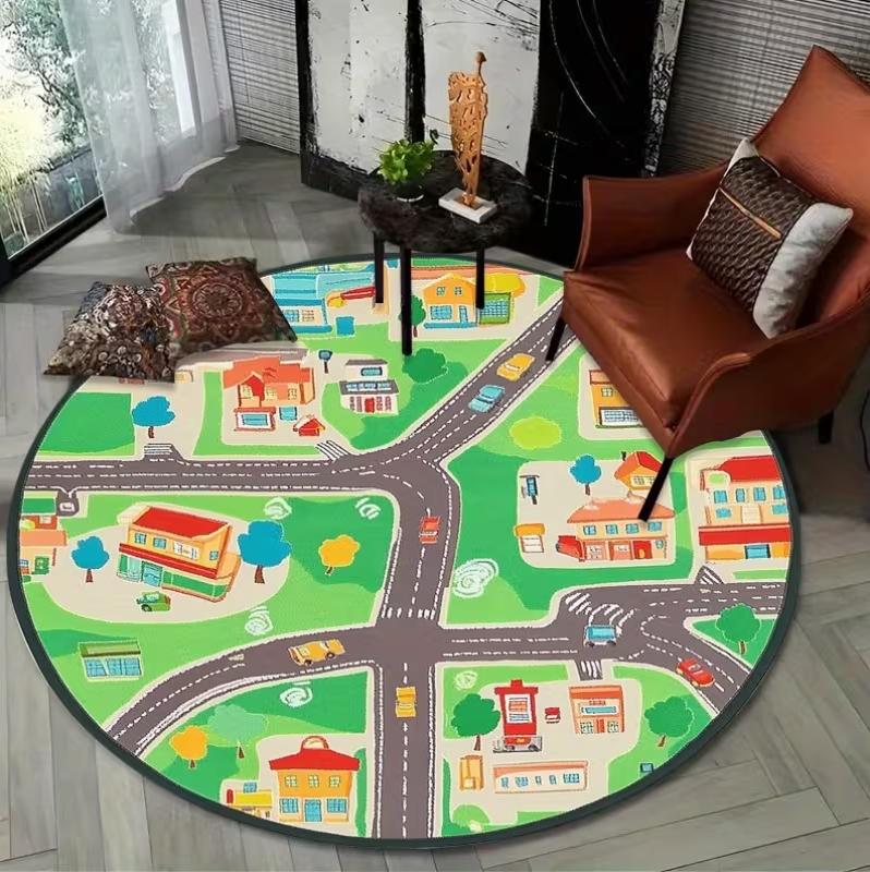 

Cartoon Race Track Game Round Rug Carpet Floor Mat Door Mat Entrance Mat for Kids Room Play Room Home Decoration 100cm x 100cm