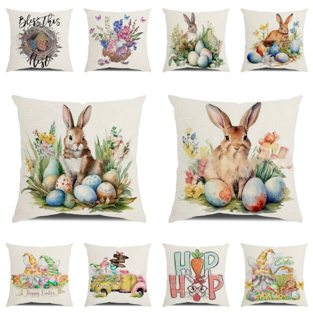 New Cute Easter Bunny Sofa Pillowcase with Zipper Print Pattern Cushion Cover Polyester Soft Pillow Cases Home Party Decor