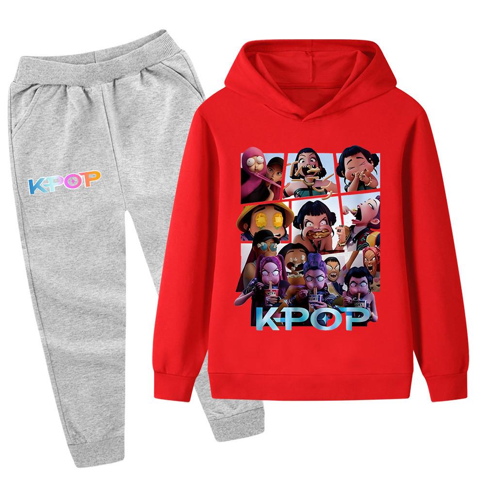 

PB1237 Kids Boys Girls Kpop Mira Zoey Rumi Print Long Sleeves Hoodie Pants Trousers Clothes Sets 160cm